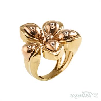 انگشتر طلا بدون نگین گل دورنگ