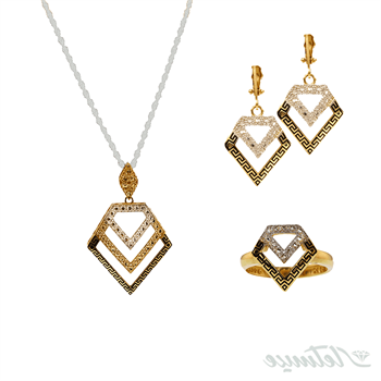 نیم ست طلا سیاه قلم الماس